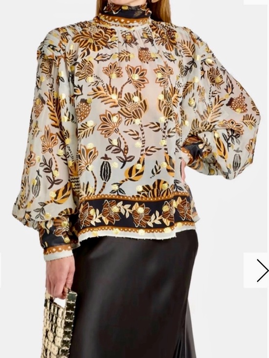 FARM Rio Tops - FARM Rio Floral Flowing Tunic w/ Draped Back & Gold Embellishments NWOT